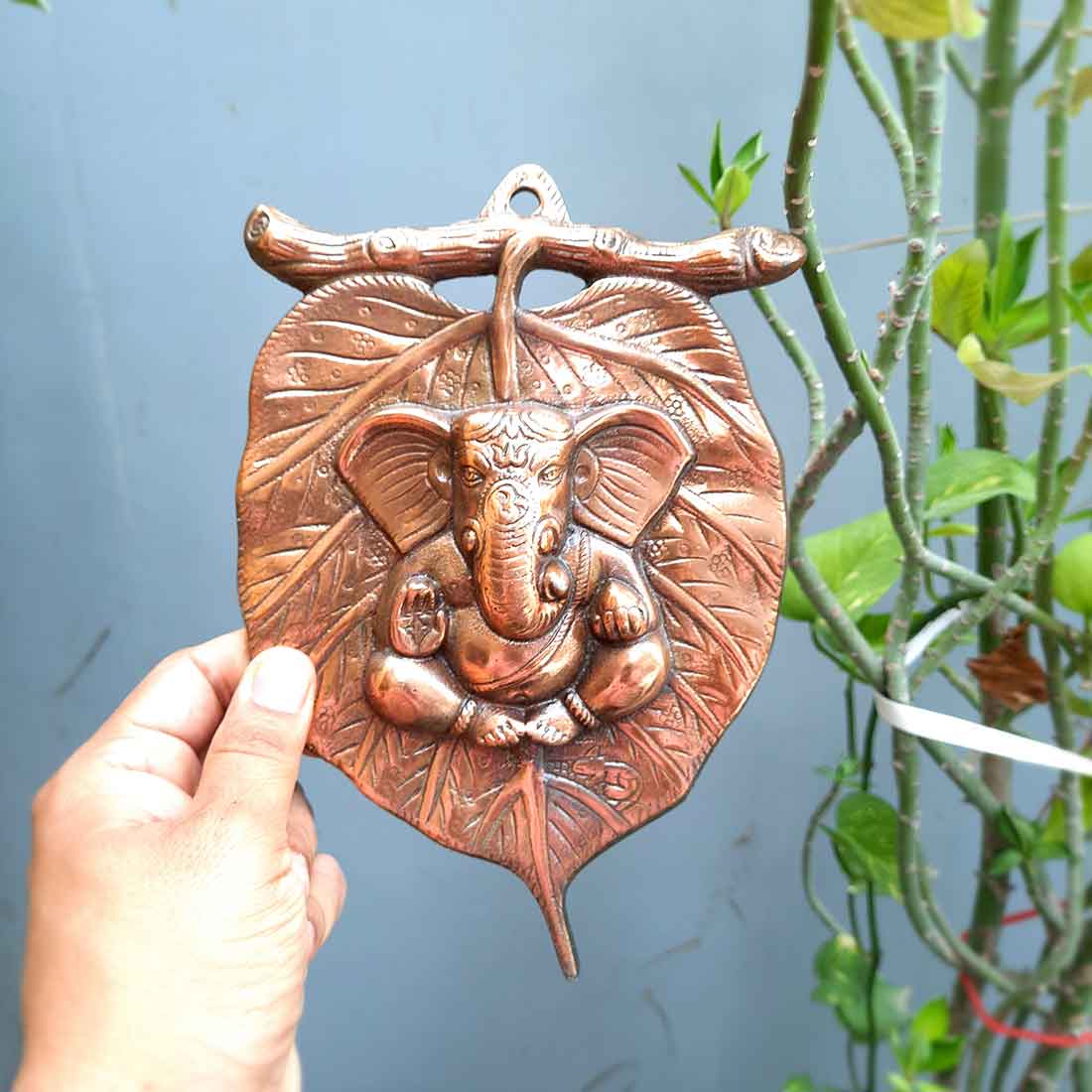 Ganesh Wall Hanging - Ganesha Sitting on Leaf Design - For Home & Entrance Decor - ApkaMart