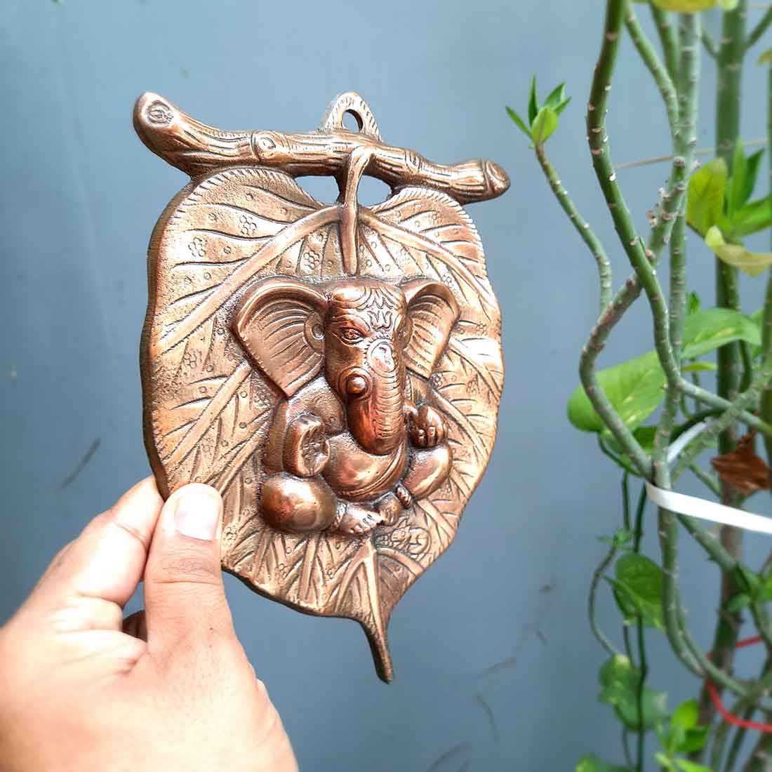 Ganesh Wall Hanging - Ganesha Sitting on Leaf Design - For Home & Entrance Decor - ApkaMart