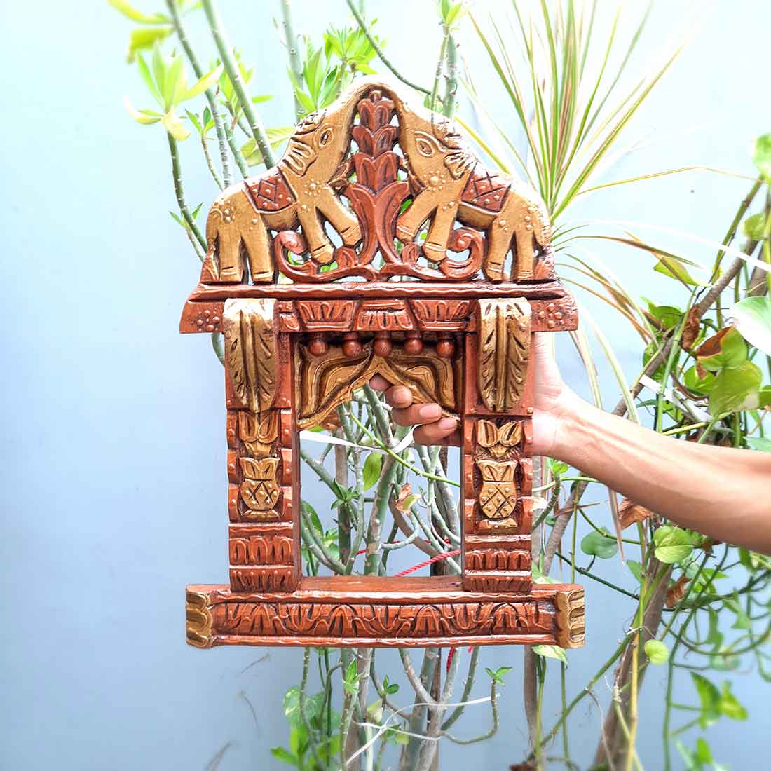 Wall Decor Elephant Jharokha - For Home Decor & Gifts - 18 Inch - ApkaMart #color_Brown