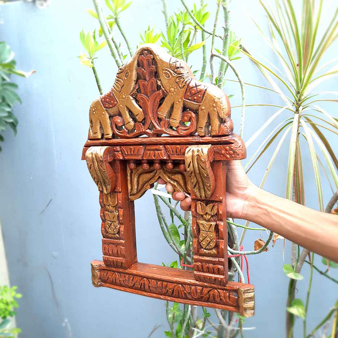 Wall Decor Elephant Jharokha - For Home Decor & Gifts - 18 Inch - ApkaMart #color_Brown
