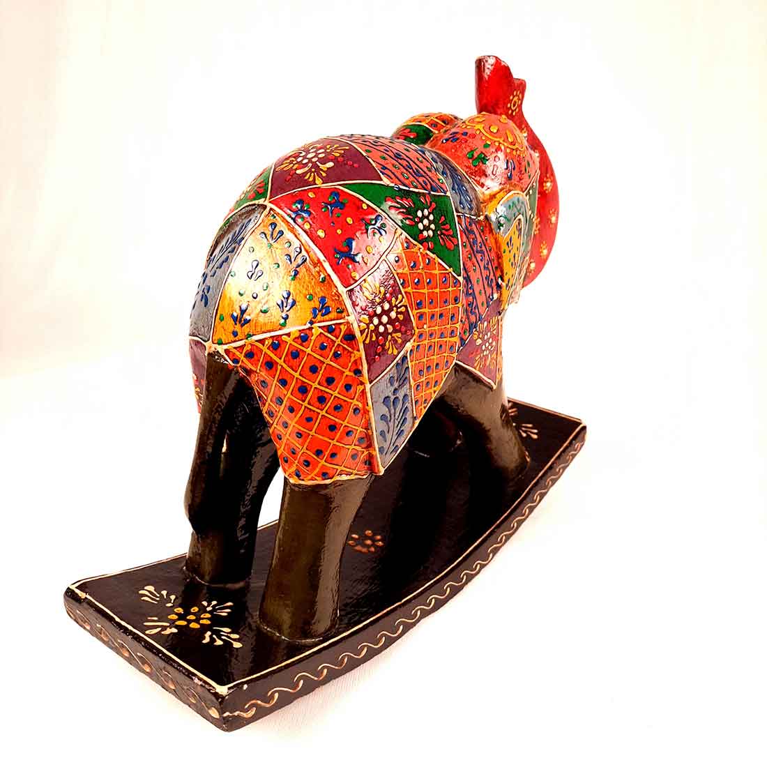 Elephant Showpiece | Elephant Table Showpiece - for Placing Small Pots & Tea Lights - for Home, Living Room Decor & Gifts - 5 Inch (Red, Wood) - Apkamart #Style_Design 3
