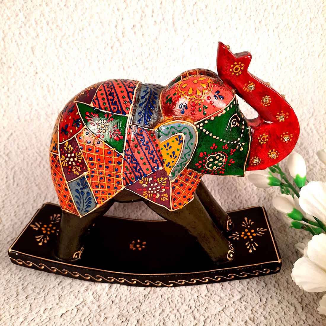 Elephant Showpiece | Elephant Table Showpiece - for Placing Small Pots & Tea Lights - for Home, Living Room Decor & Gifts - 5 Inch (Red, Wood) - Apkamart #Style_Design 3
