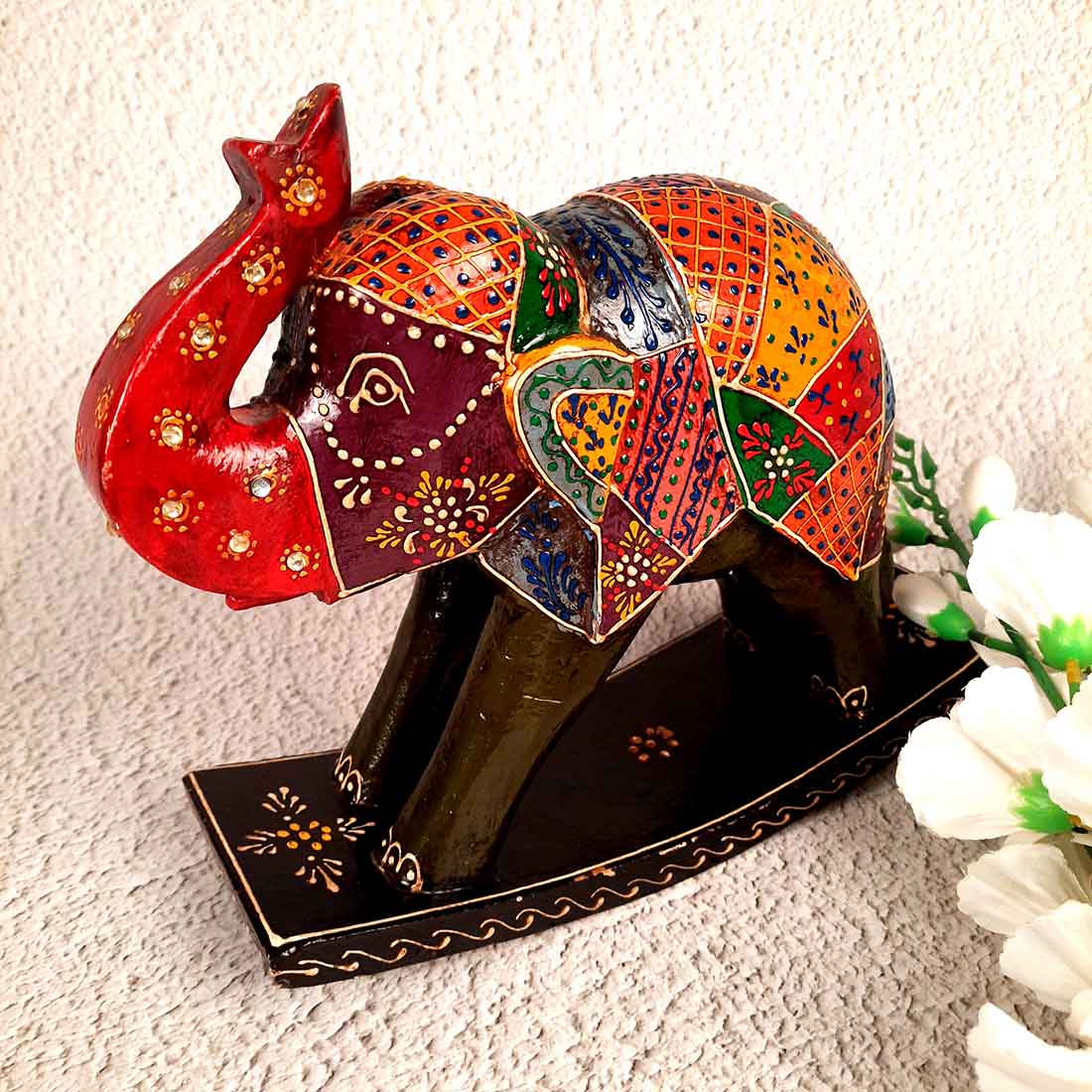 Elephant Showpiece | Elephant Table Showpiece - for Placing Small Pots & Tea Lights - for Home, Living Room Decor & Gifts - 5 Inch (Red, Wood) - Apkamart #Style_Design 3