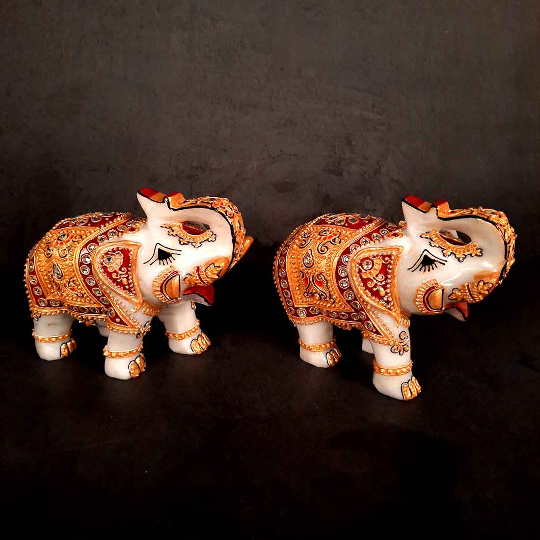 Elephant Showpiece Marbel - For Center Table & Home Decoration - 5 Inch -Set of 2 - ApkaMart