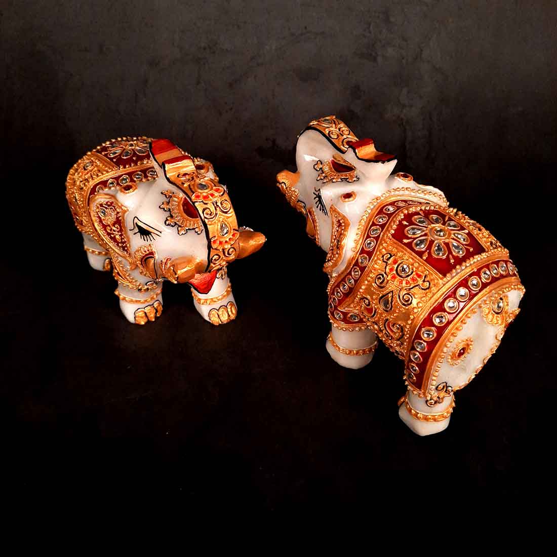Elephant Showpiece Marbel - For Center Table & Home Decoration - 5 Inch -Set of 2 - ApkaMart