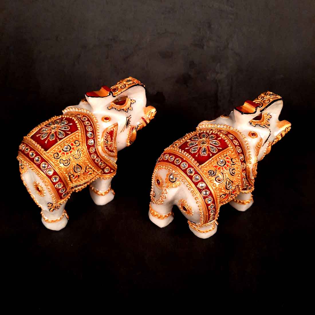 Elephant Showpiece Marbel - For Center Table & Home Decoration - 5 Inch -Set of 2 - ApkaMart