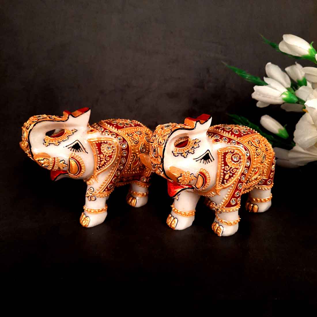 Elephant Showpiece Marbel - For Center Table & Home Decoration - 5 Inch -Set of 2 - ApkaMart