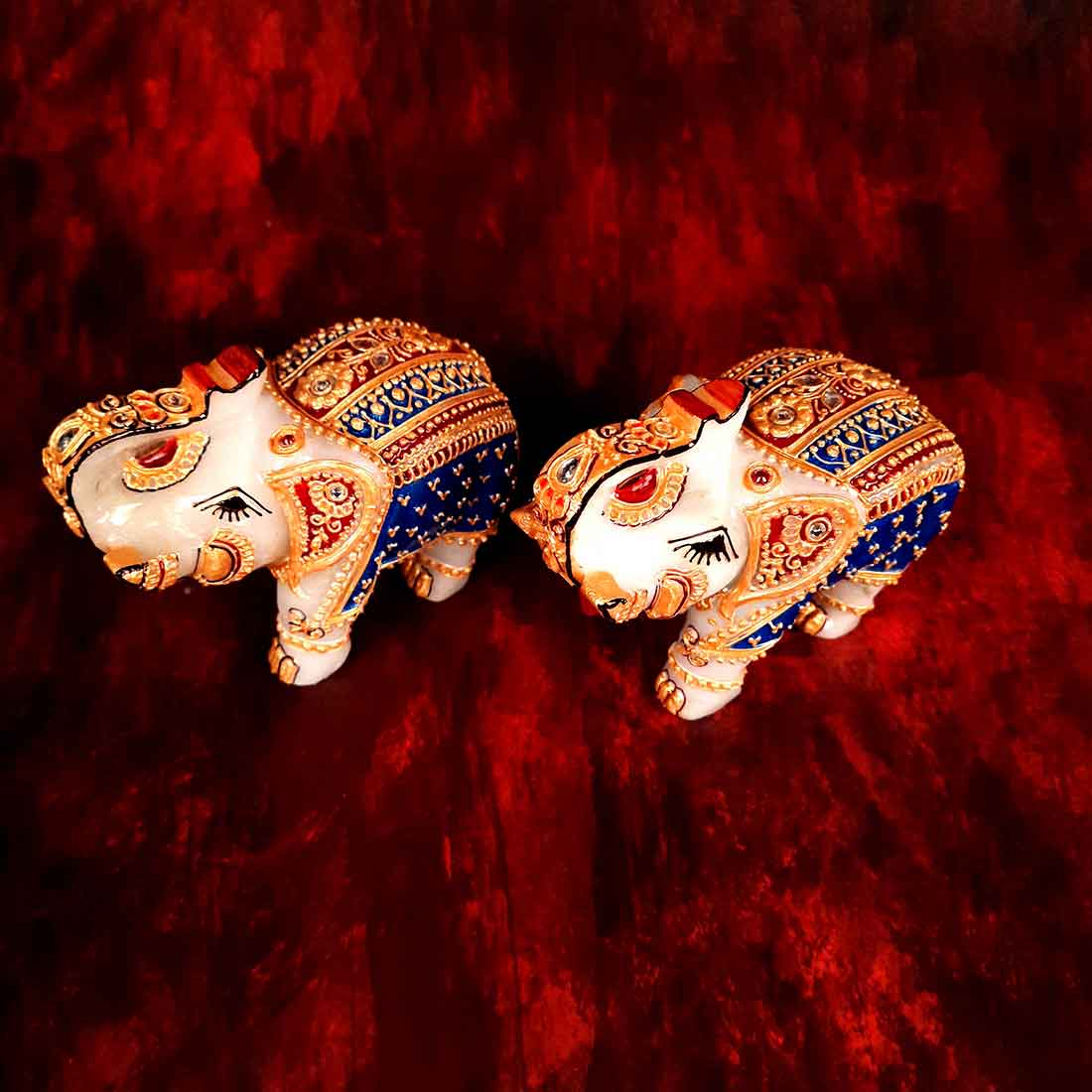 Marble Elephant Showpiece  - For Home, Living Room & Table Decor - 4 Inch - Set of 2 - ApkaMart