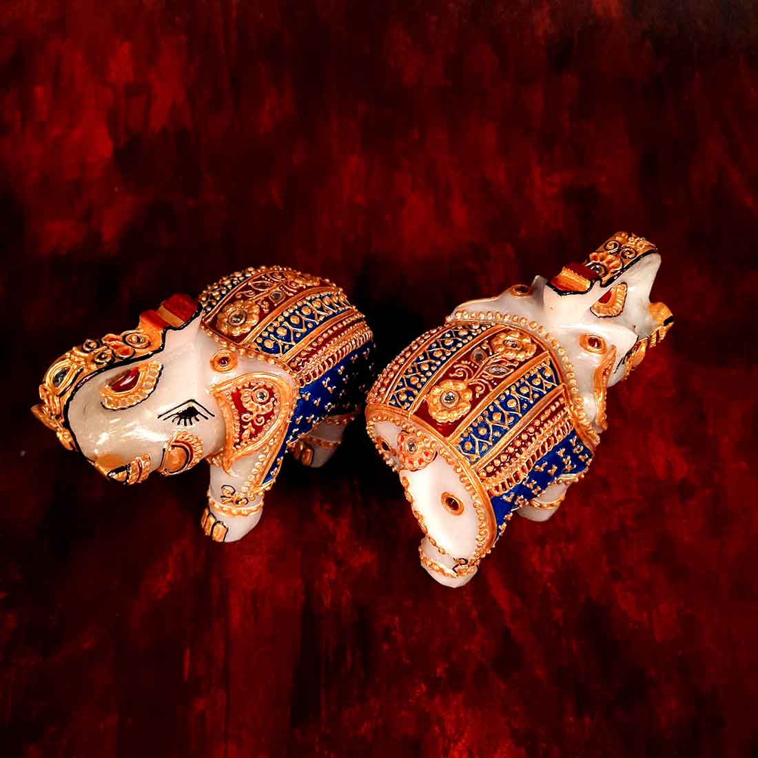 Marble Elephant Showpiece  - For Home, Living Room & Table Decor - 4 Inch - Set of 2 - ApkaMart