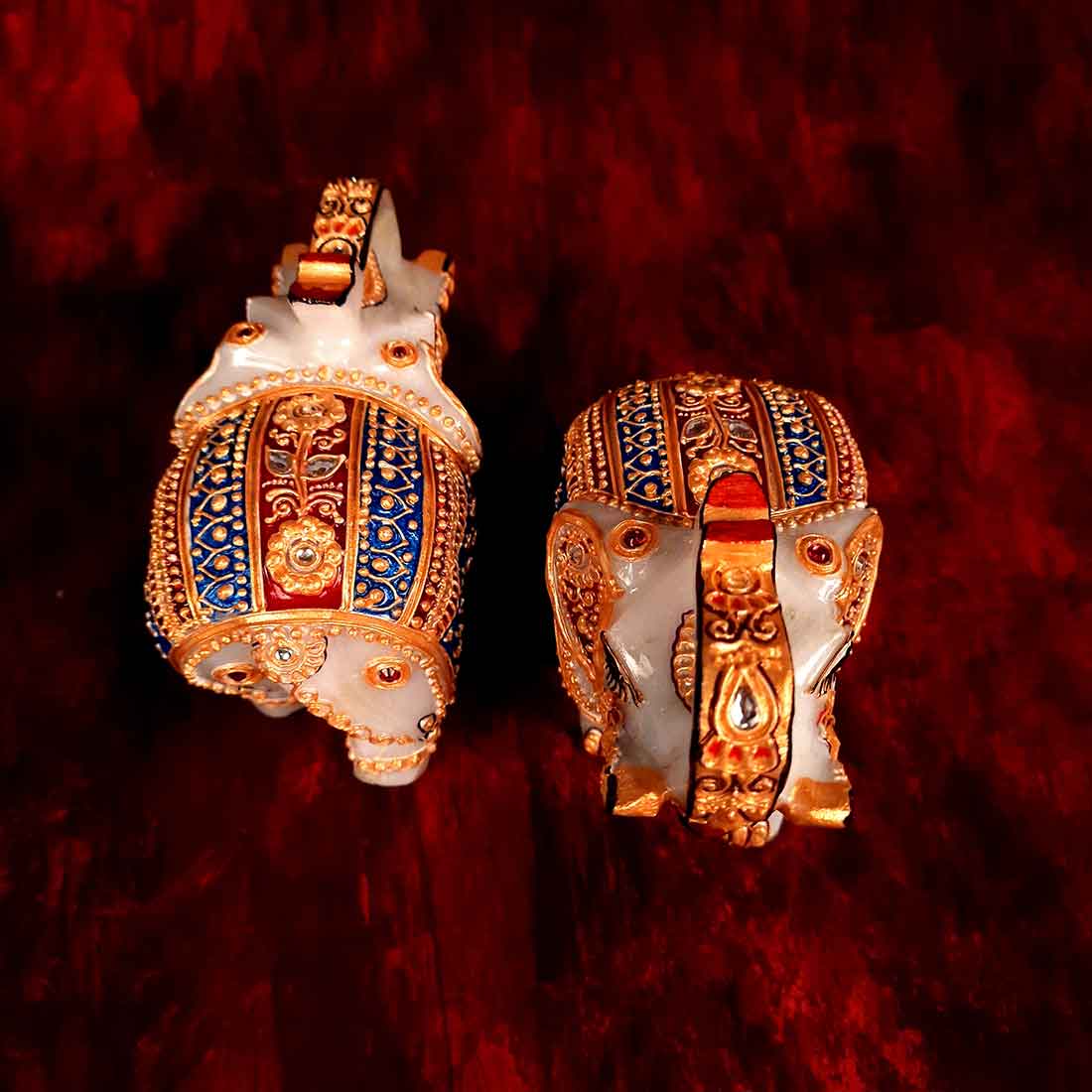 Marble Elephant Showpiece  - For Home, Living Room & Table Decor - 4 Inch - Set of 2 - ApkaMart