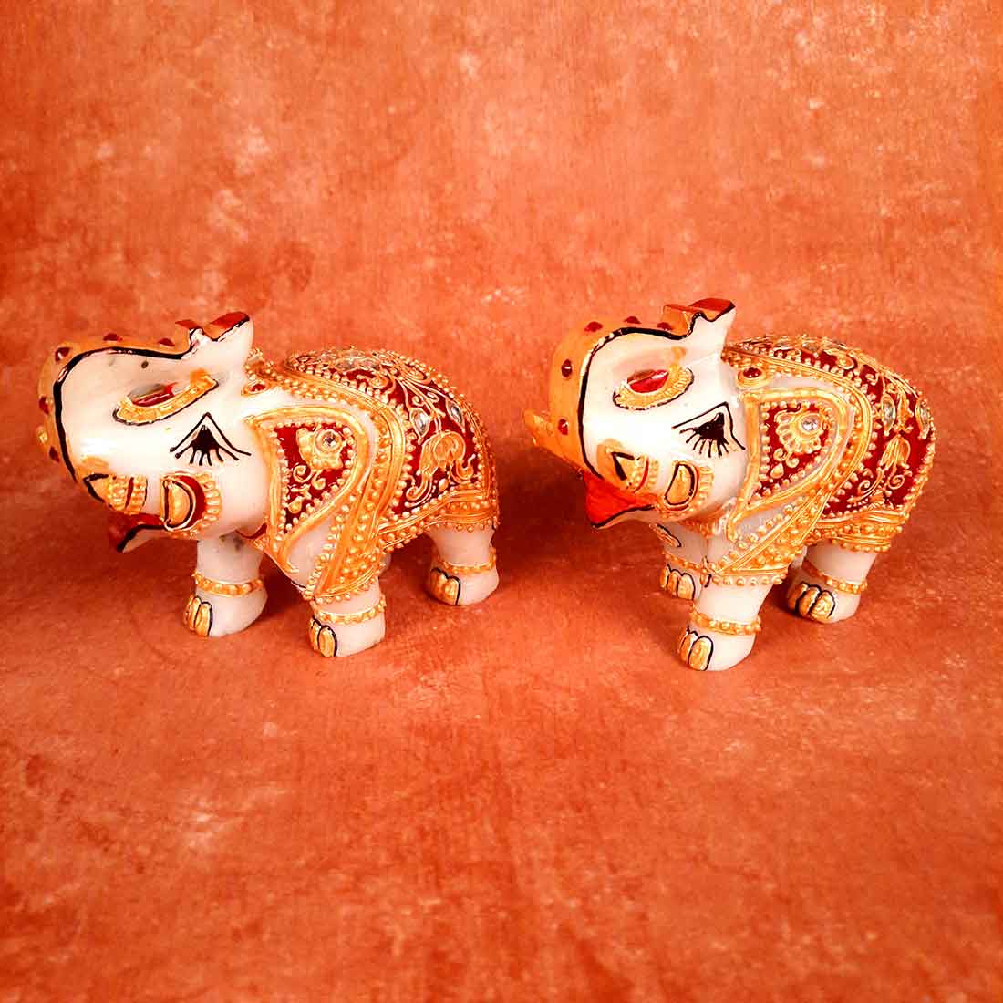 Marble Elephant Showpiece - For Home, Living Room & Table Decor - 4 Inch Set of 2 - ApkaMart
