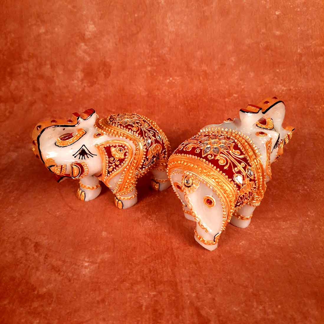 Marble Elephant Showpiece  - For Home, Living Room & Table Decor - 4 Inch Set of 2 - ApkaMart