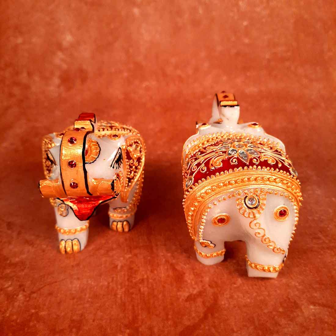 Marble Elephant Showpiece  - For Home, Living Room & Table Decor - 4 Inch Set of 2 - ApkaMart