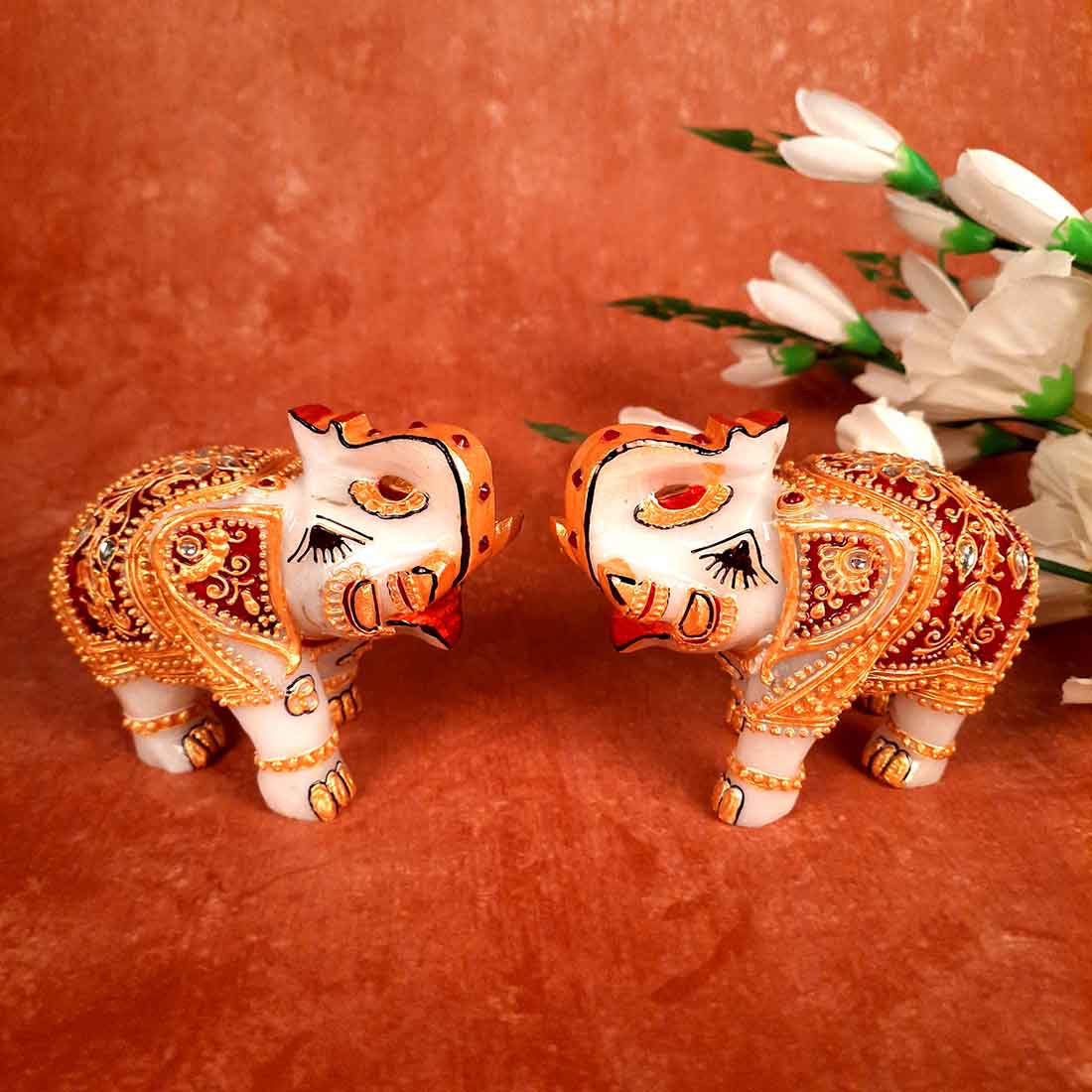 Marble Elephant Showpiece  - For Home, Living Room & Table Decor - 4 Inch Set of 2 - ApkaMart