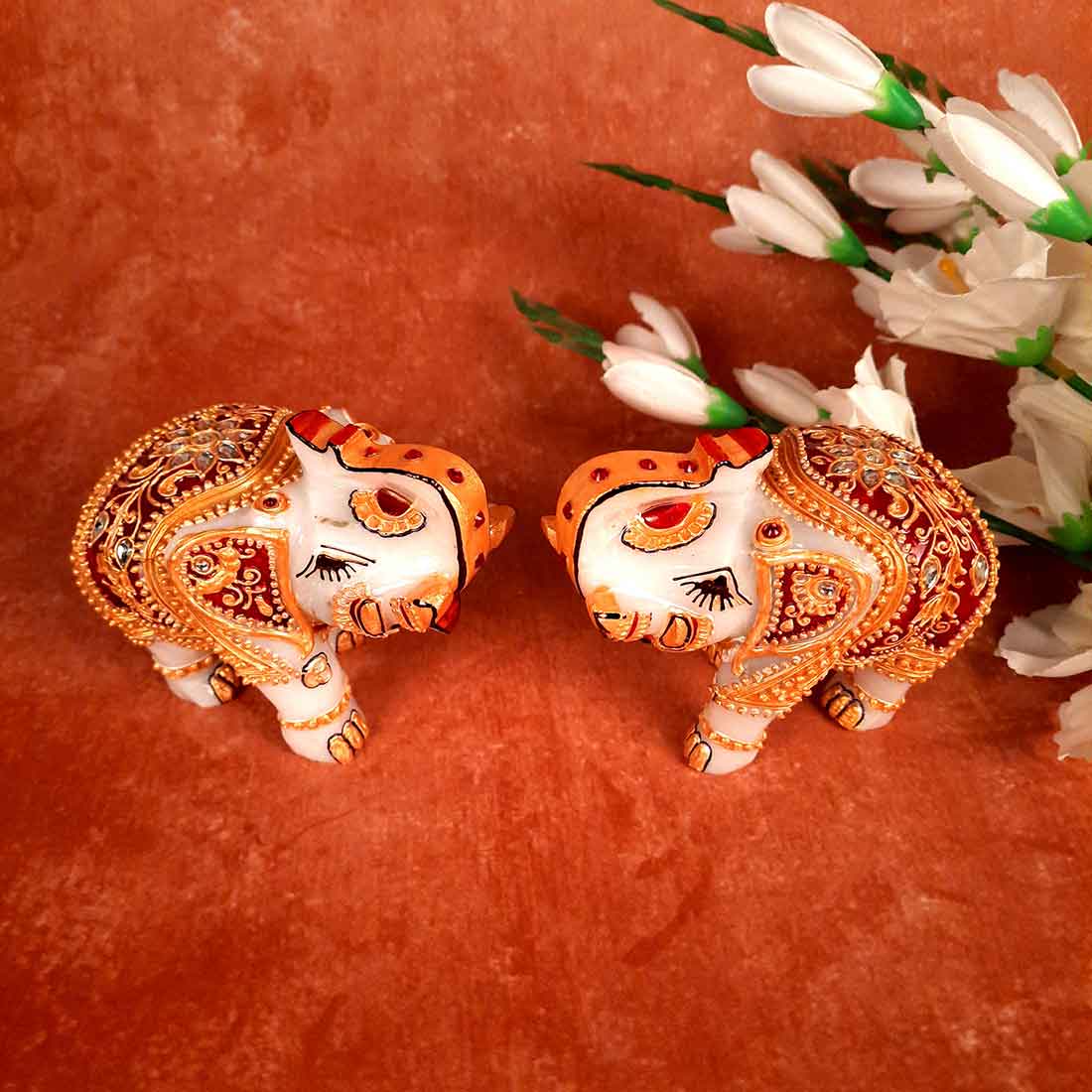 Marble Elephant Showpiece  - For Home, Living Room & Table Decor - 4 Inch Set of 2 - ApkaMart