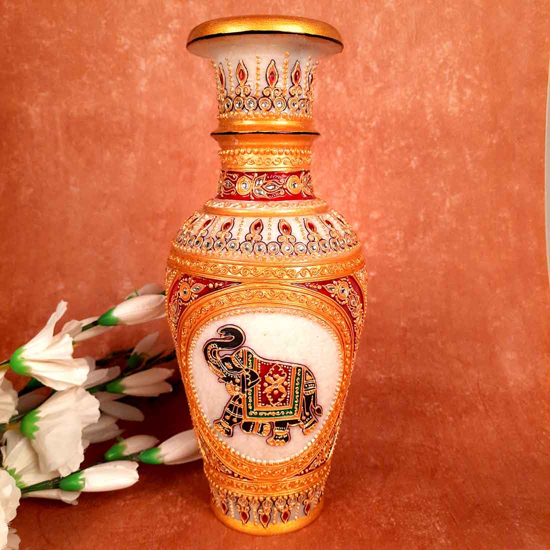 Marble Flower Vase | Decorative Flower Pot - For Living Room & Home Decor - 12 Inch - ApkaMart
