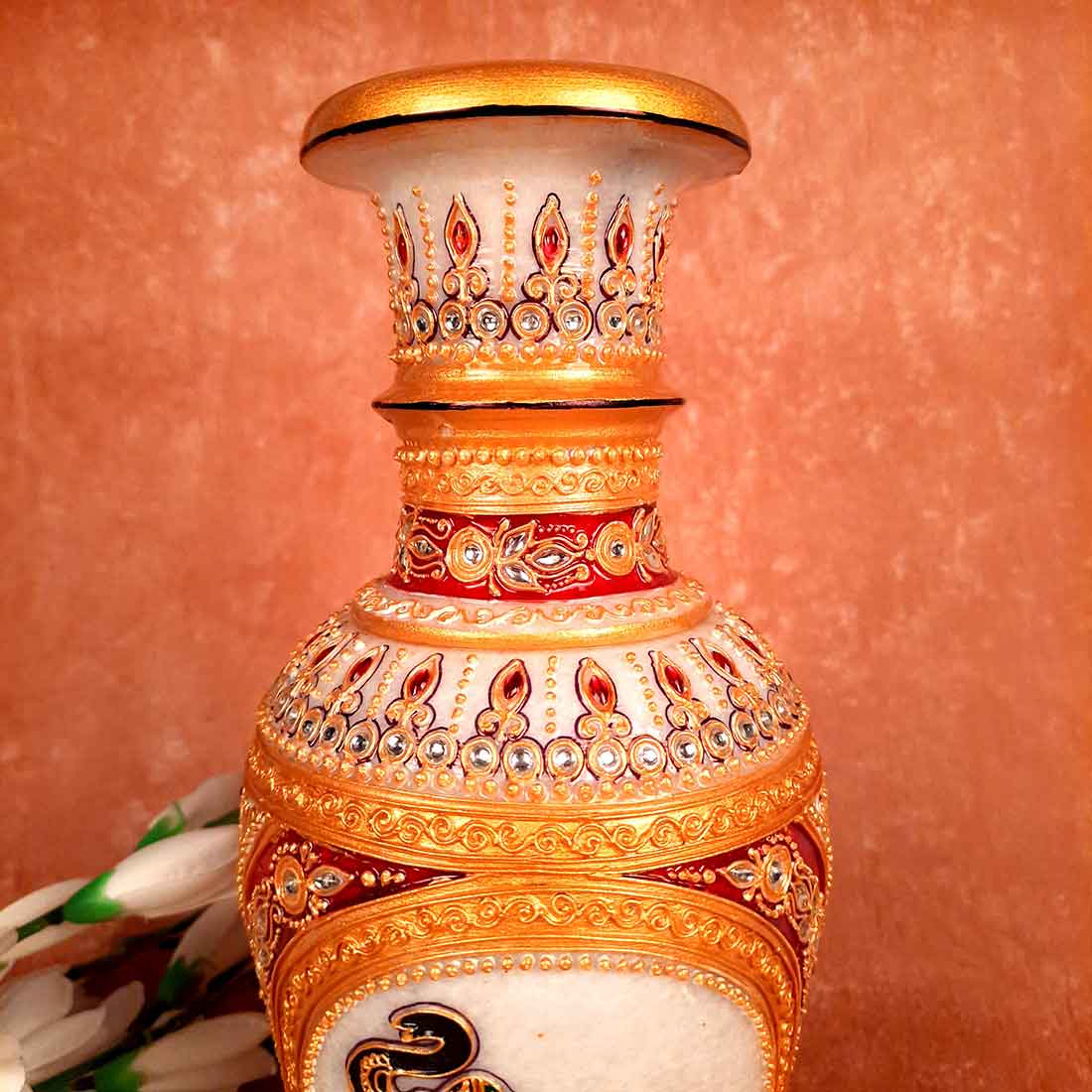 Marble Flower Vase | Decorative Flower Pot - For Living Room & Home Decor - 12 Inch - ApkaMart