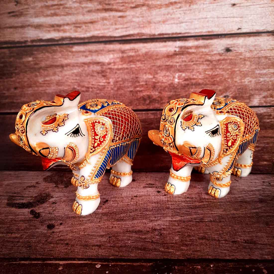 Elephant Showpiece Marbel - For Center Table & Home Decoration - 5 Inch -Set of 2 - ApkaMart
