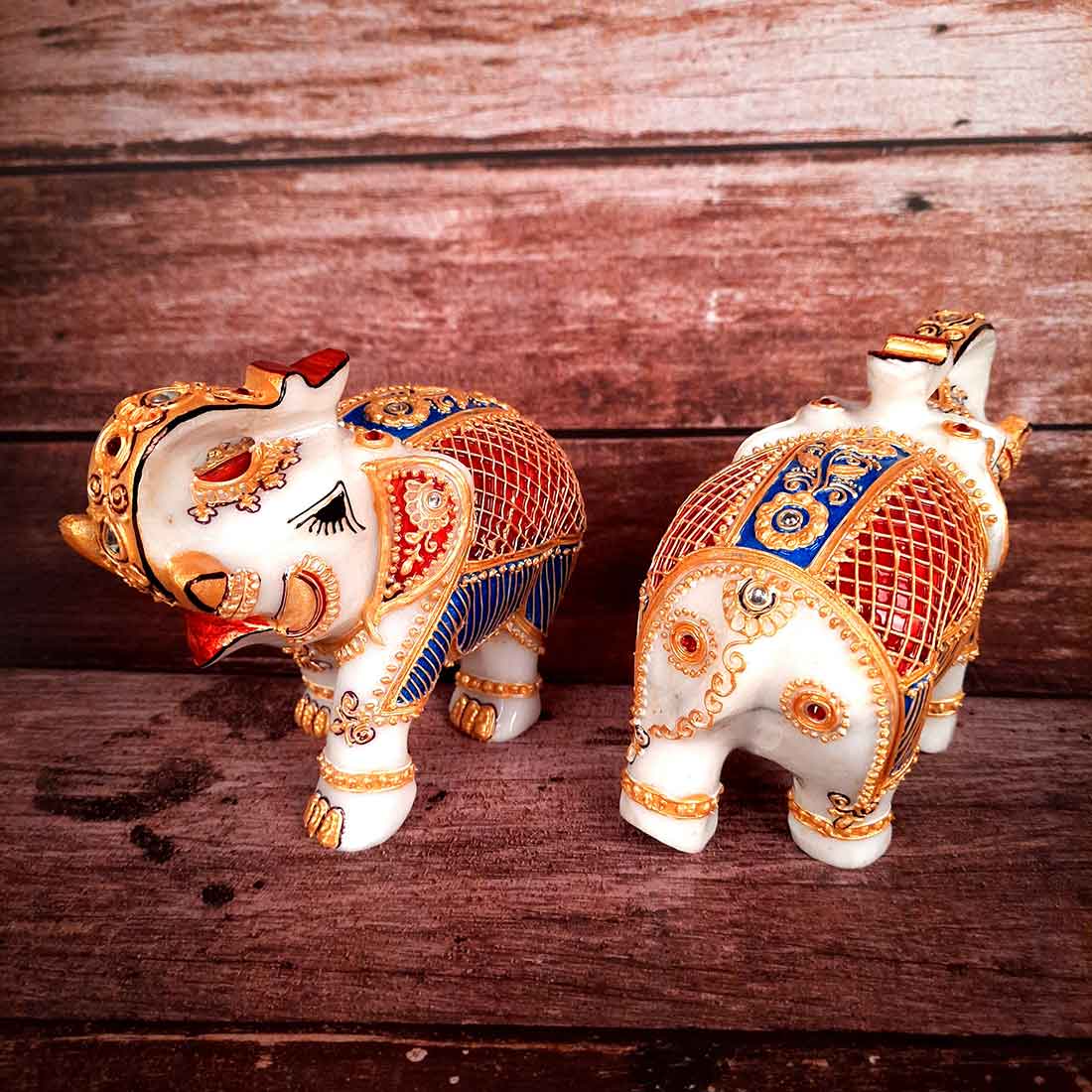 Elephant Showpiece Marbel - For Center Table & Home Decoration - 5 Inch -Set of 2 - ApkaMart
