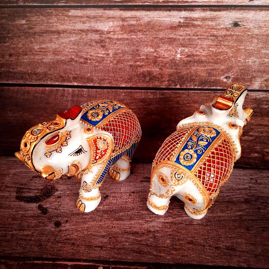 Elephant Showpiece Marbel - For Center Table & Home Decoration - 5 Inch -Set of 2 - ApkaMart