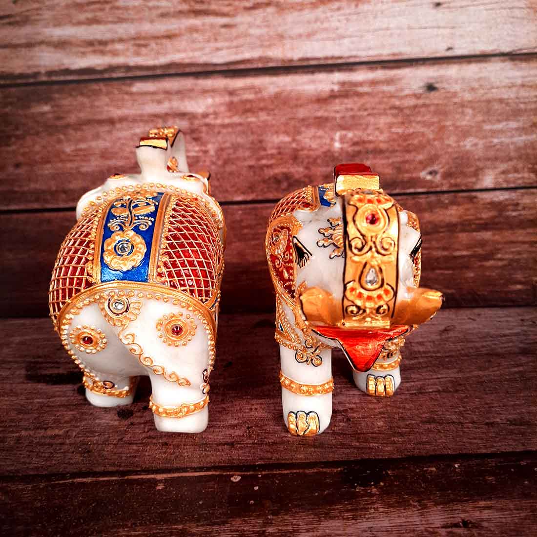 Elephant Showpiece Marbel - For Center Table & Home Decoration - 5 Inch -Set of 2 - ApkaMart