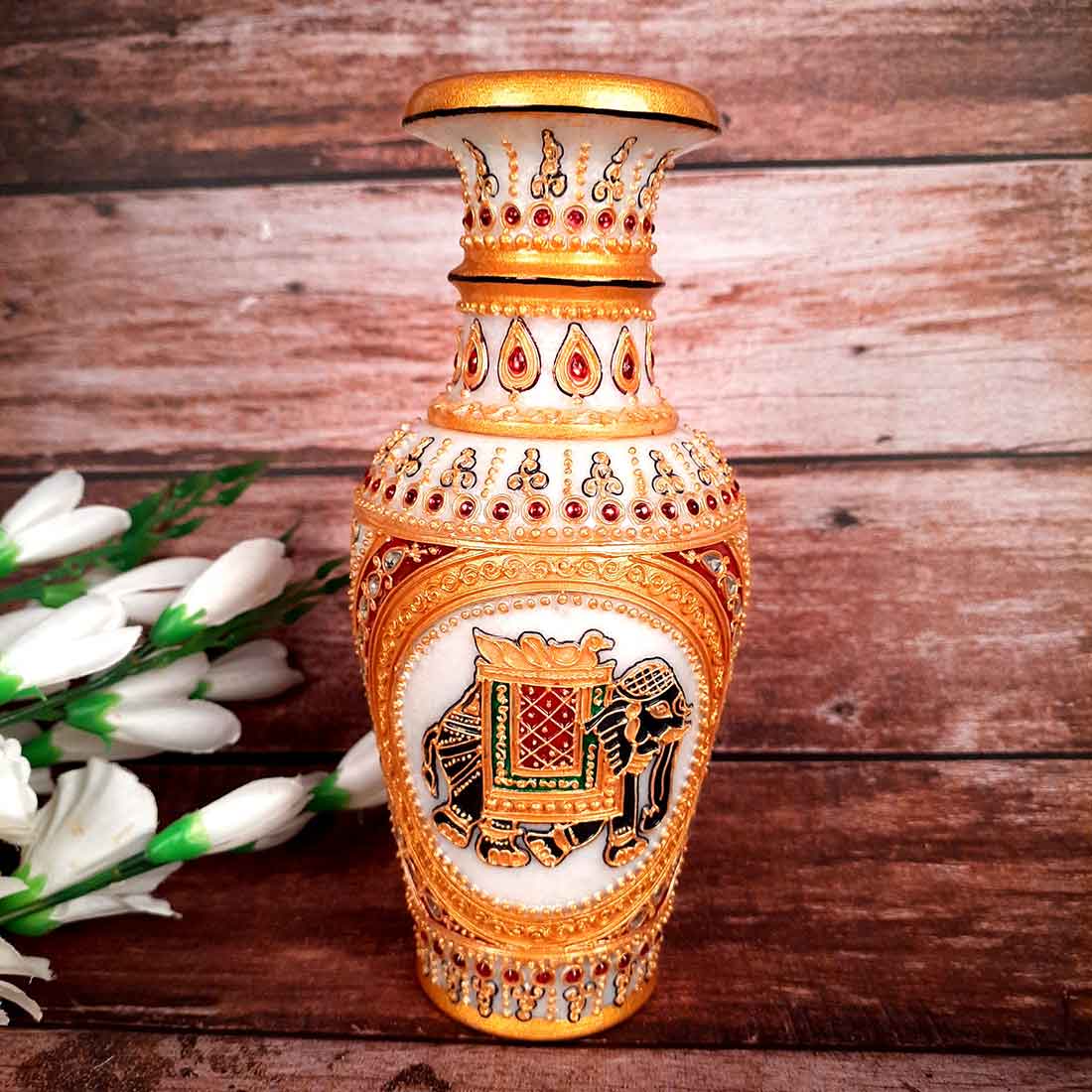 Marble Flower Vase | Decorative Flower Pot - For Living Room & Home Decor - 6 Inch - ApkaMart