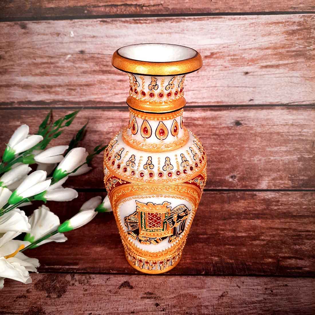 Marble Flower Vase | Decorative Flower Pot - For Living Room & Home Decor - 6 Inch - ApkaMart