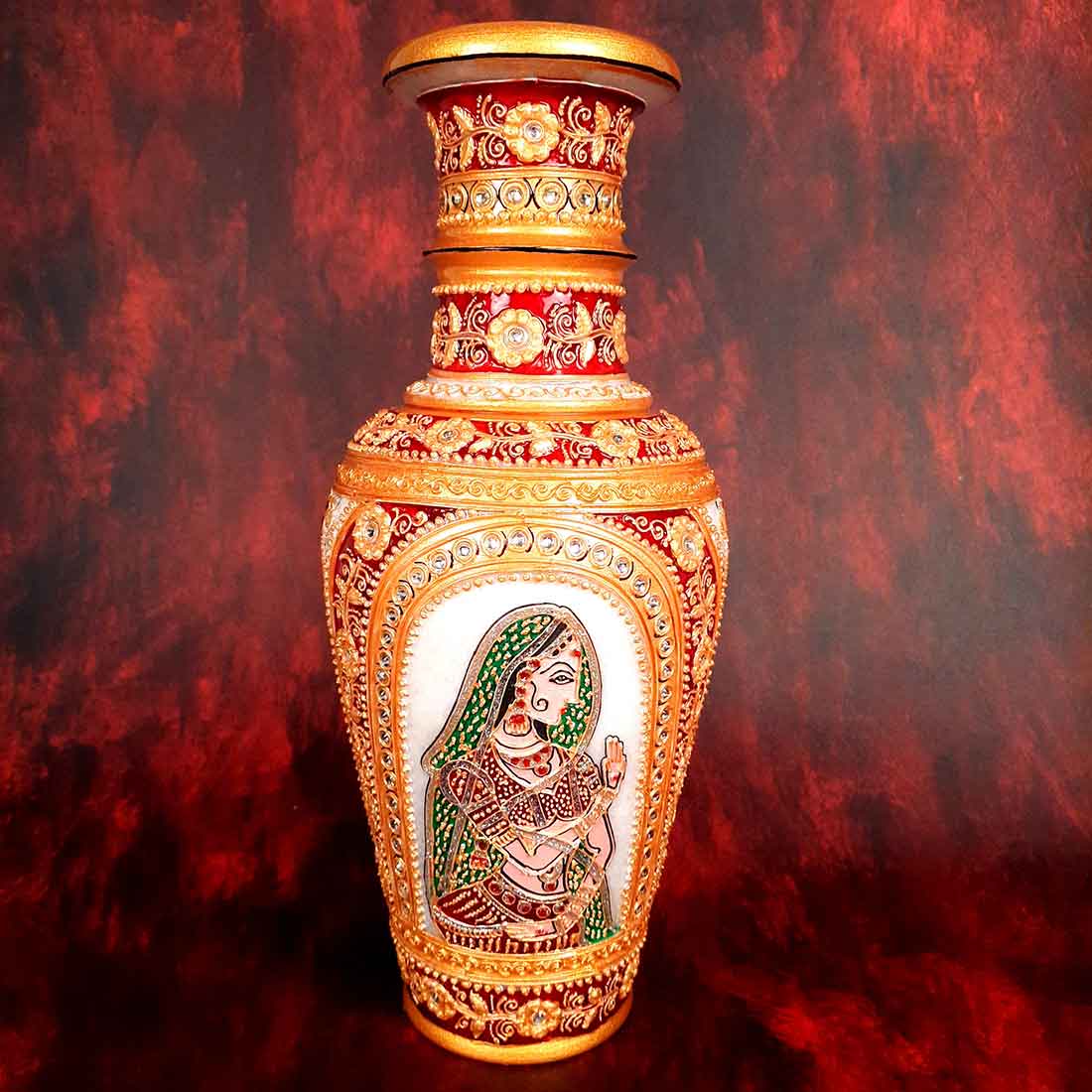 Marble Flower Vase | Decorative Flower Pot - For Living Room & Home Decor - 12 Inch - ApkaMart