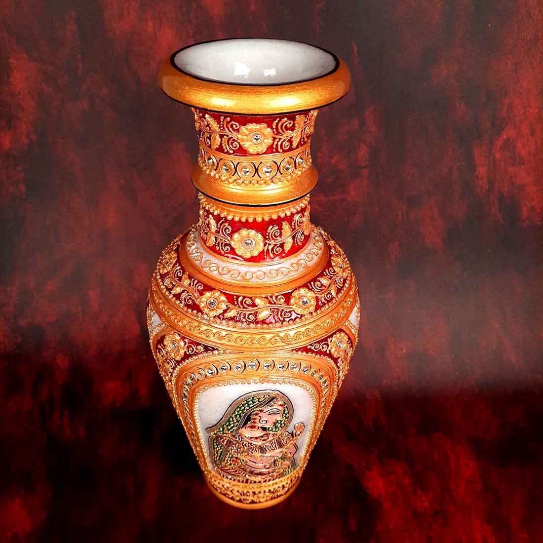 Marble Flower Vase | Decorative Flower Pot - For Living Room & Home Decor - 12 Inch - ApkaMart