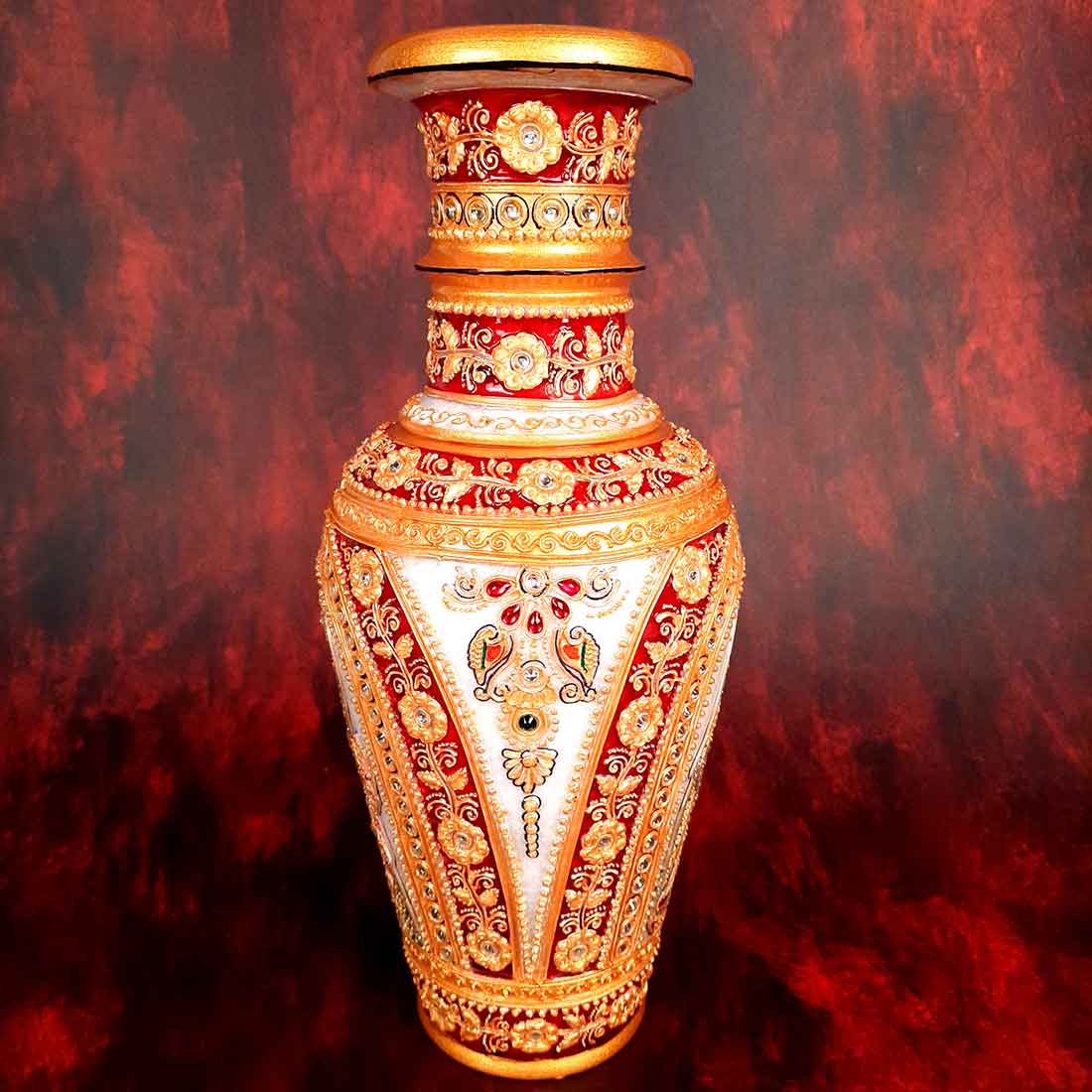 Marble Flower Vase | Decorative Flower Pot - For Living Room & Home Decor - 12 Inch - ApkaMart