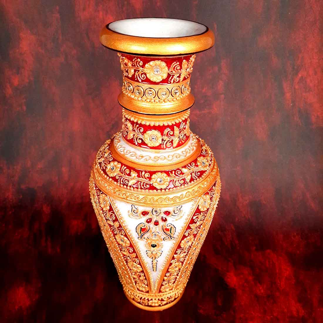 Marble Flower Vase | Decorative Flower Pot - For Living Room & Home Decor - 12 Inch - ApkaMart