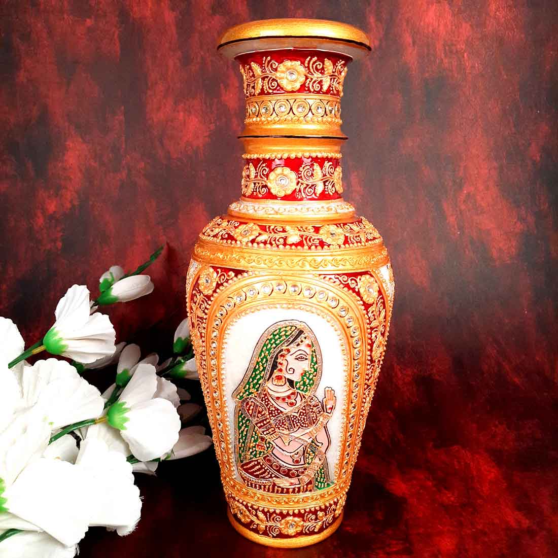 Marble Flower Vase | Decorative Flower Pot - For Living Room & Home Decor - 12 Inch - ApkaMart