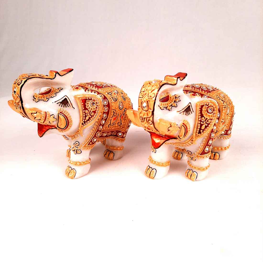 Elephant Showpiece Marbel - For Center Table & Home Decoration - 5 Inch -Set of 2 - ApkaMart