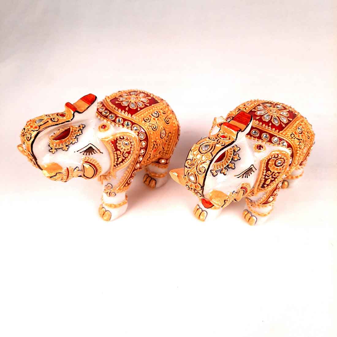 Elephant Showpiece Marbel - For Center Table & Home Decoration - 5 Inch -Set of 2 - ApkaMart
