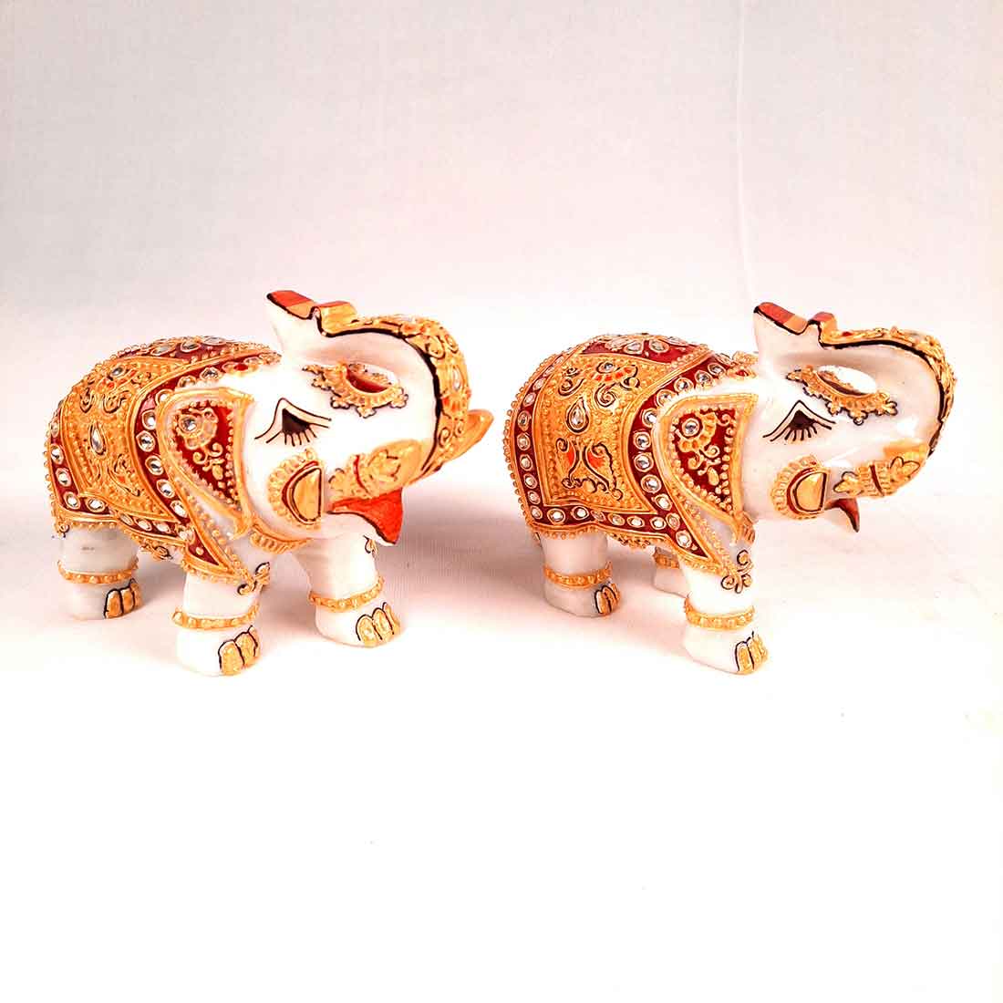 Elephant Showpiece Marbel - For Center Table & Home Decoration - 5 Inch -Set of 2 - ApkaMart