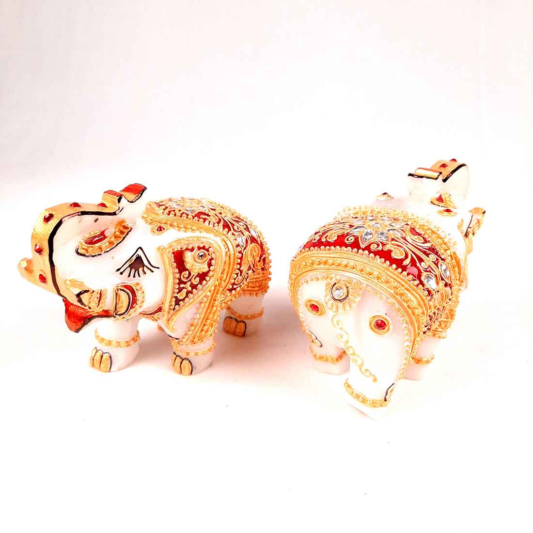 Marble Elephant Showpiece  - For Home, Living Room & Table Decor - 4 Inch Set of 2 - ApkaMart