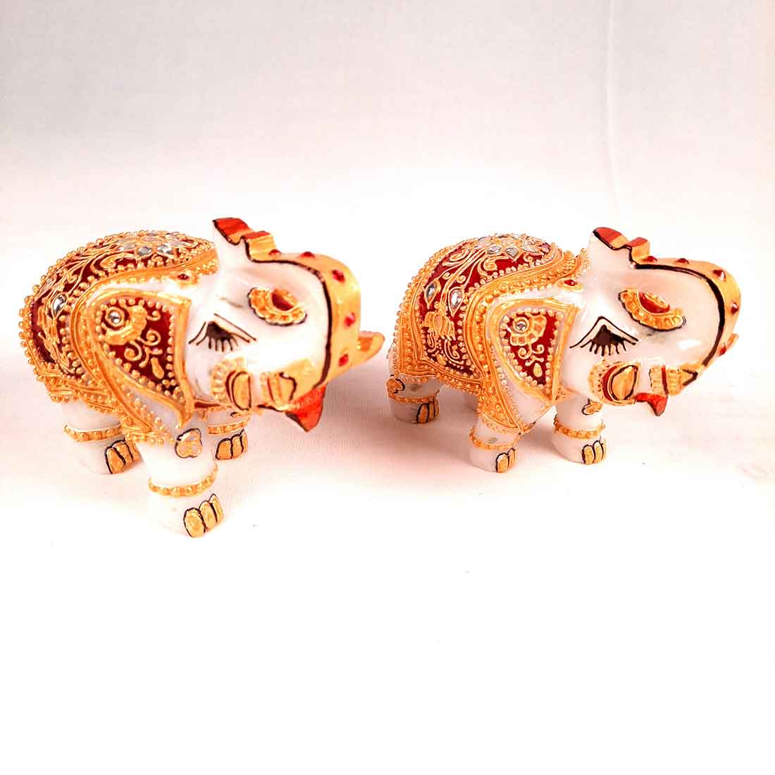 Marble Elephant Showpiece  - For Home, Living Room & Table Decor - 4 Inch Set of 2 - ApkaMart