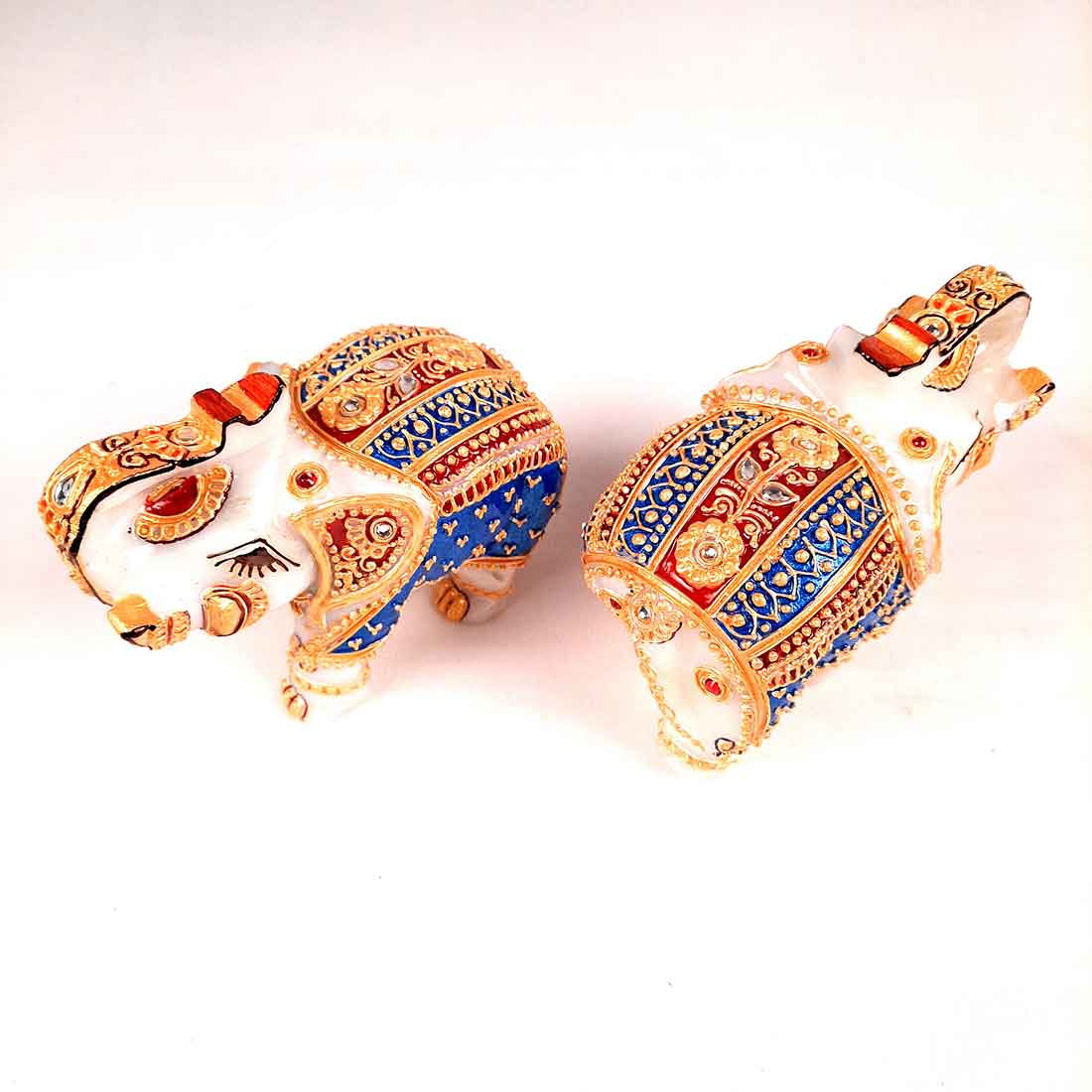 Marble Elephant Showpiece  - For Home, Living Room & Table Decor - 4 Inch - Set of 2 - ApkaMart