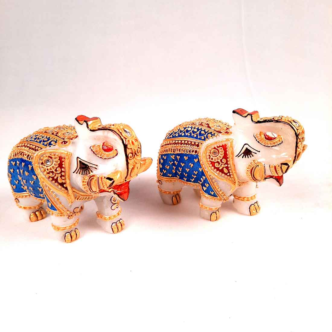 Marble Elephant Showpiece  - For Home, Living Room & Table Decor - 4 Inch - Set of 2 - ApkaMart