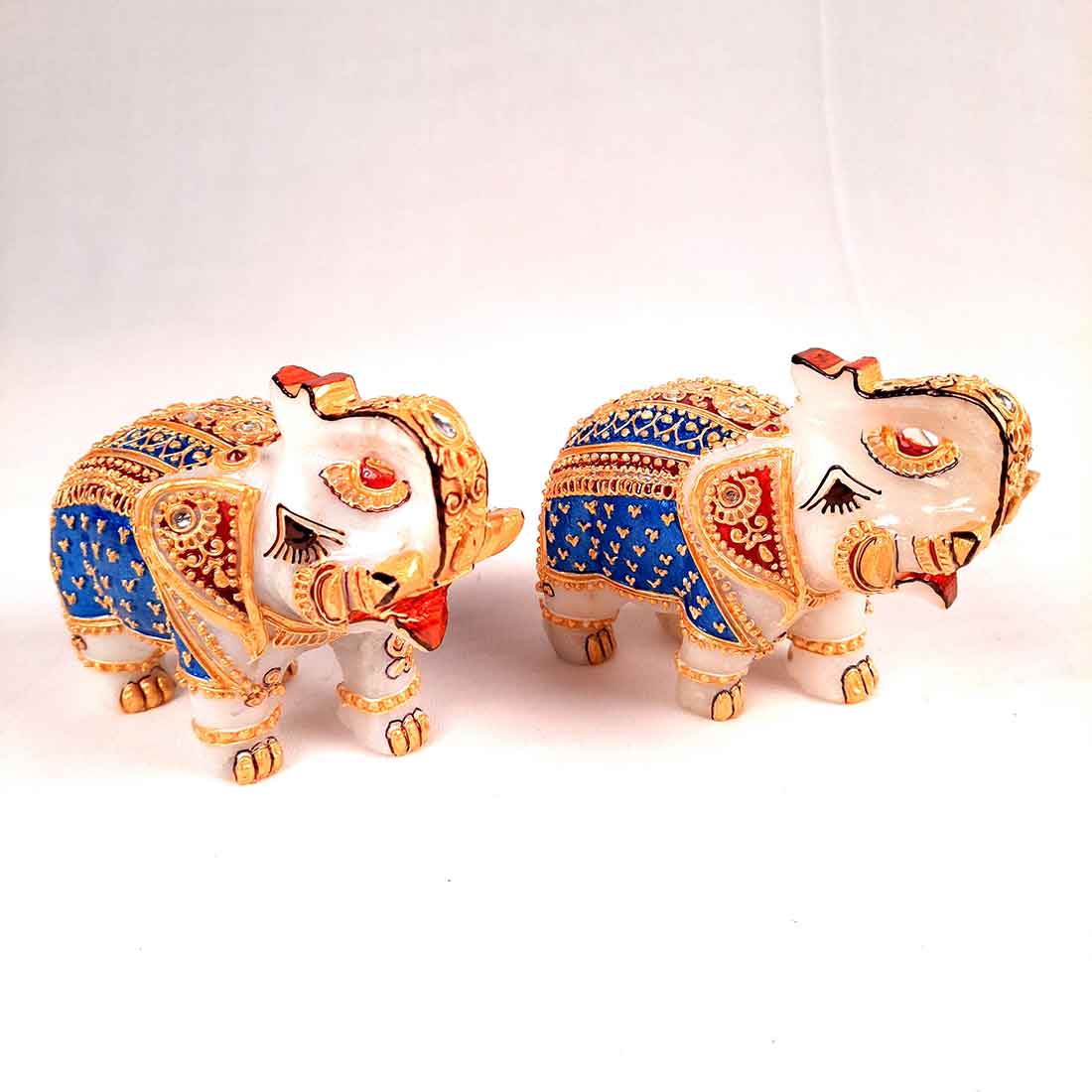 Marble Elephant Showpiece  - For Home, Living Room & Table Decor - 4 Inch - Set of 2 - ApkaMart