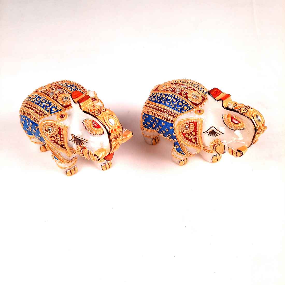 Marble Elephant Showpiece  - For Home, Living Room & Table Decor - 4 Inch - Set of 2 - ApkaMart