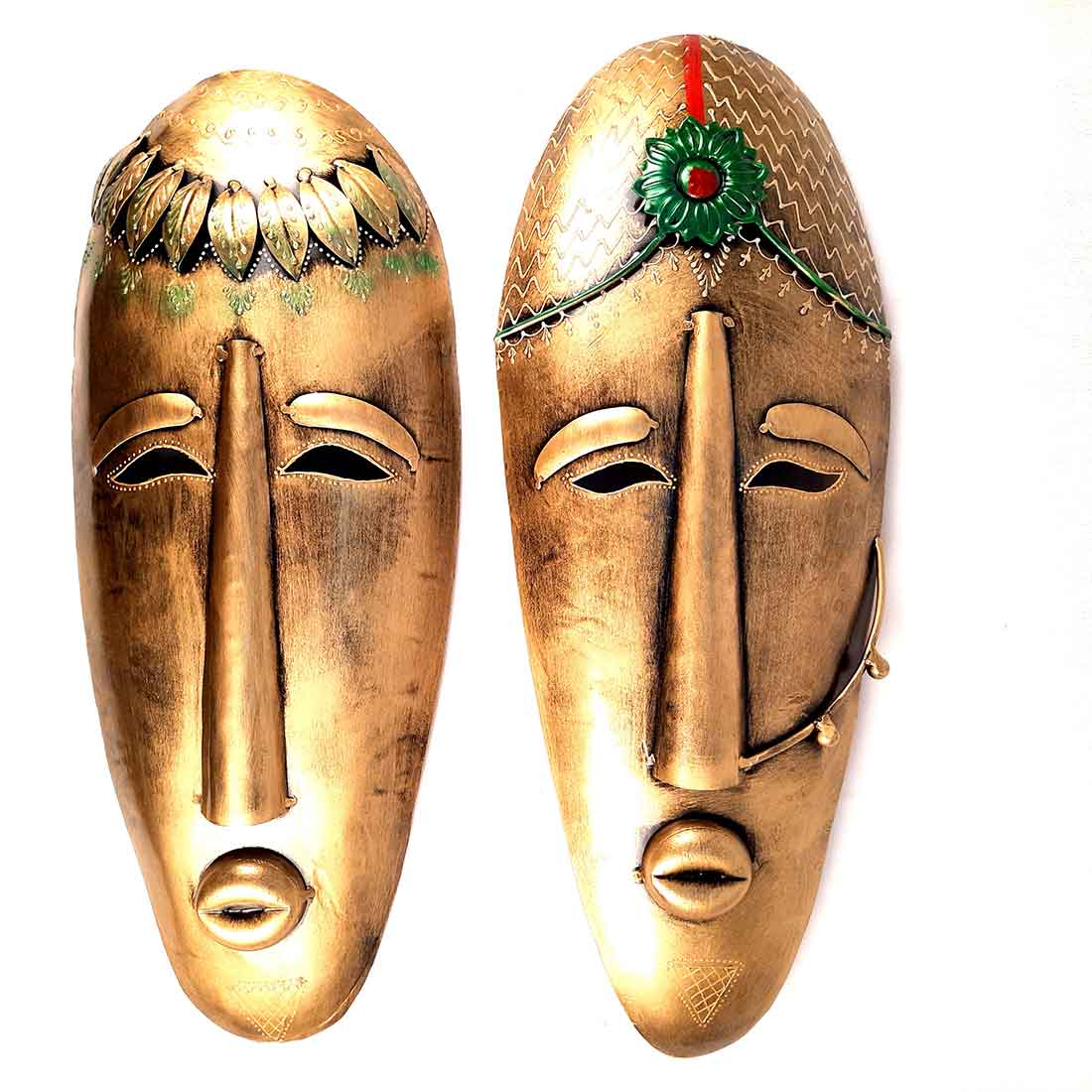 Tribal King Queen Mask Wall Hanging - for Home | Office | Cafés Interior Décor - 21 Inch - ApkaMart