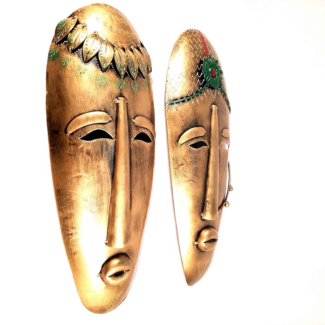 Tribal King Queen Mask Wall Hanging  - for Home | Office | Cafés Interior Décor - 21 Inch - ApkaMart