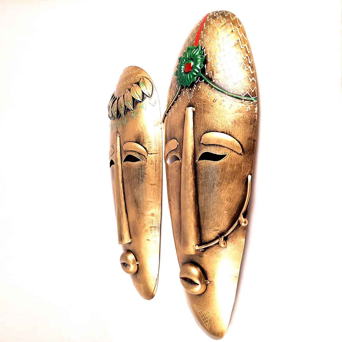 Tribal King Queen Mask Wall Hanging  - for Home | Office | Cafés Interior Décor - 21 Inch - ApkaMart