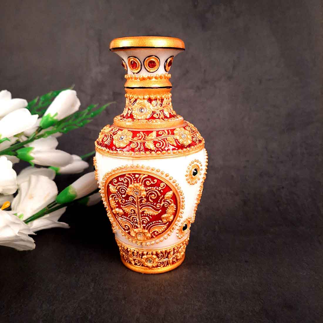 Marble Flower Vase | Decorative Flower Pot - For Living Room & Home Decor - 6 Inch - ApkaMart