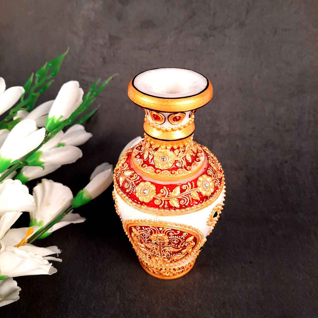 Marble Flower Vase | Decorative Flower Pot - For Living Room & Home Decor - 6 Inch - ApkaMart