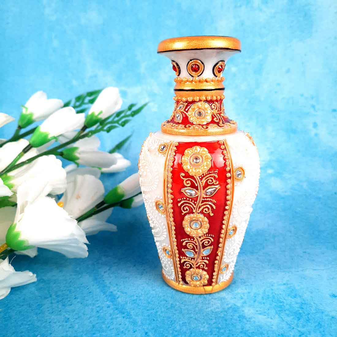 Marble Flower Vase | Decorative Flower Pot - For Living Room & Home Decor - 6 Inch - ApkaMart