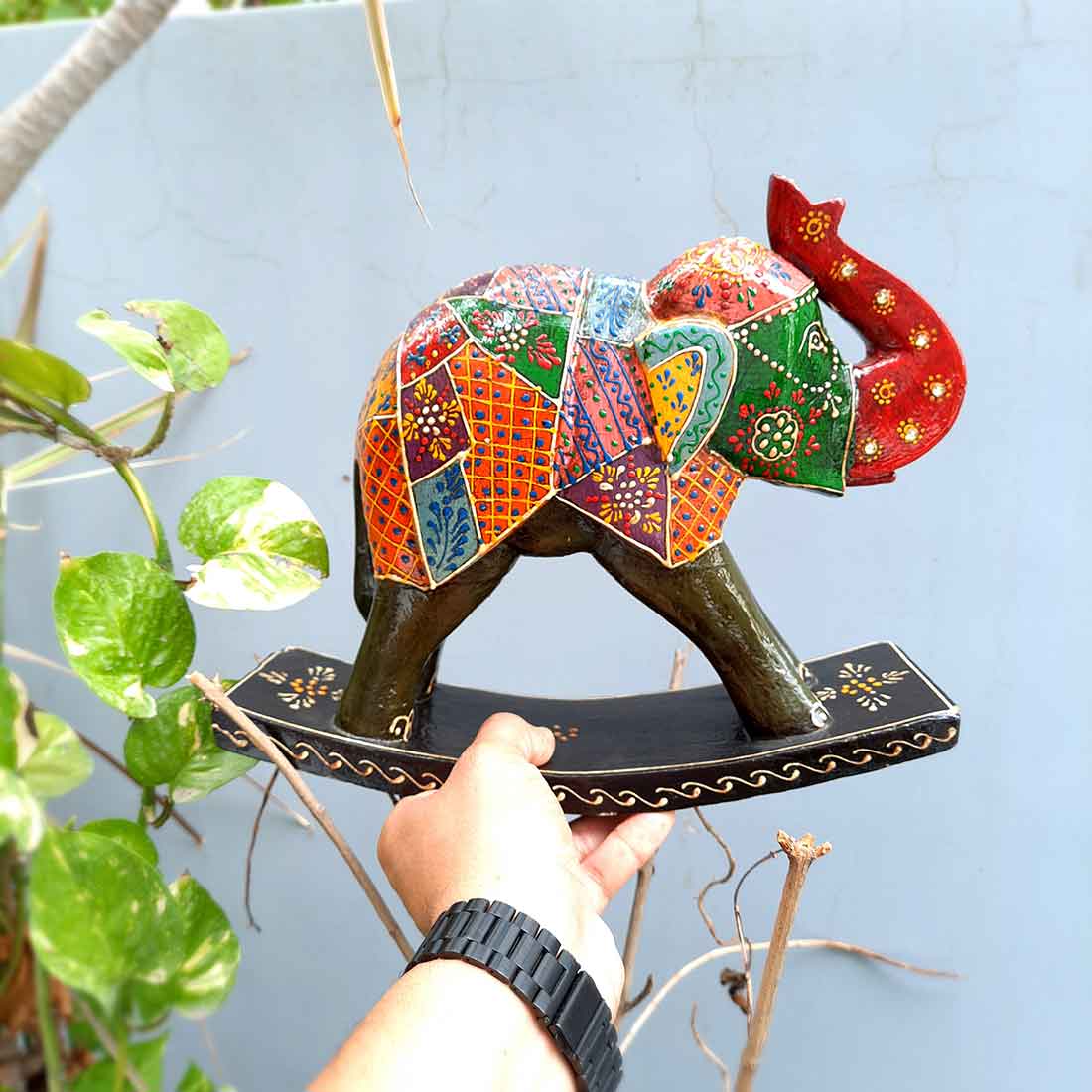 Elephant Showpiece | Elephant Table Showpiece - for Placing Small Pots & Tea Lights - for Home, Living Room Decor & Gifts - 5 Inch (Red, Wood) - Apkamart #Style_Design 3