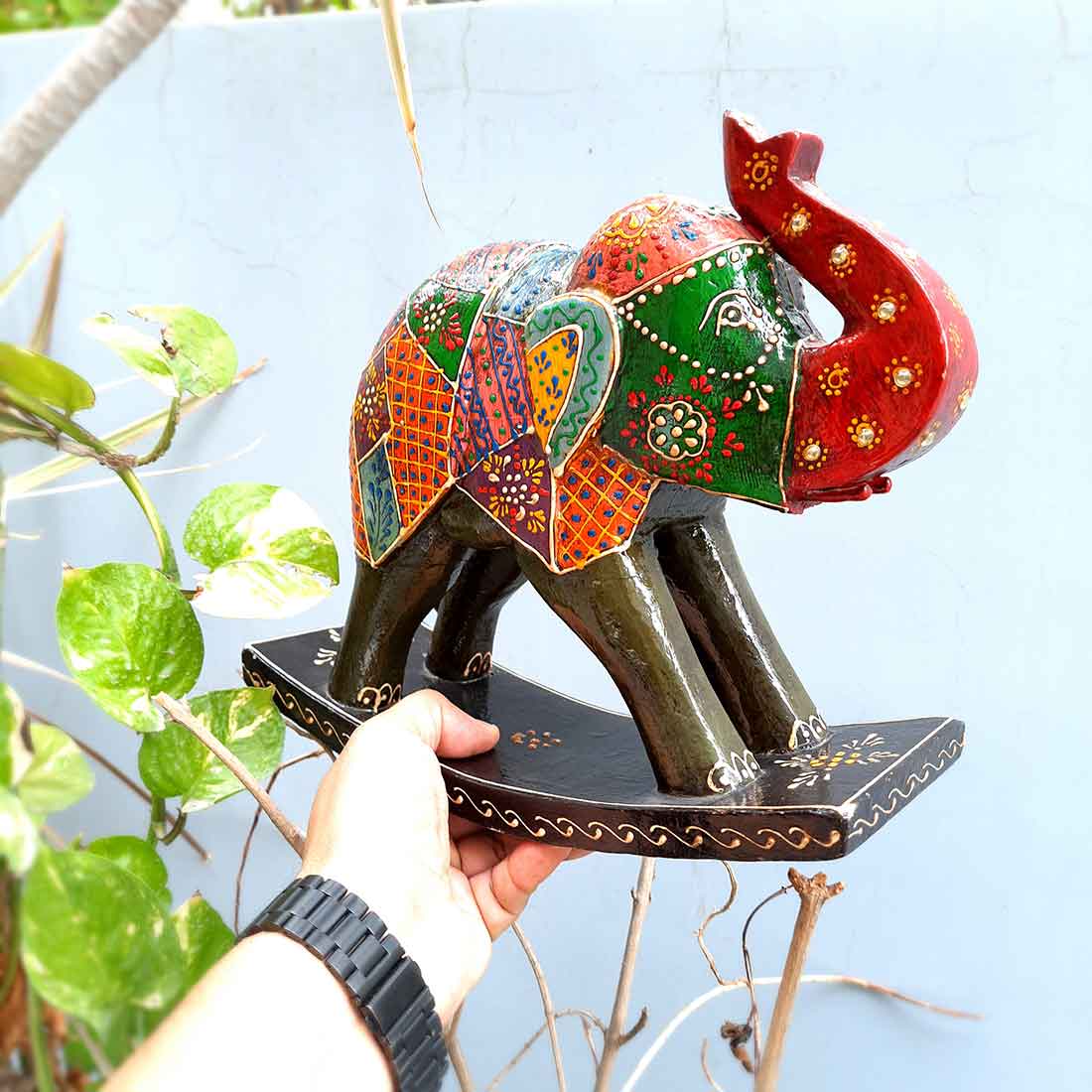 Elephant Showpiece | Elephant Table Showpiece - for Placing Small Pots & Tea Lights - for Home, Living Room Decor & Gifts - 5 Inch (Red, Wood) - Apkamart #Style_Design 3