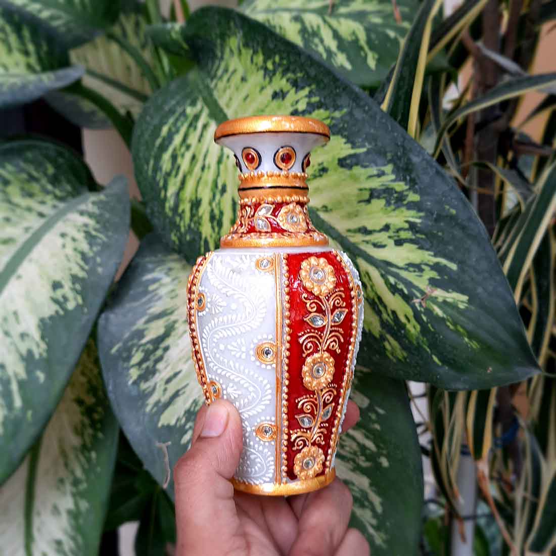 Marble Flower Vase | Decorative Flower Pot - For Living Room & Home Decor - 6 Inch - ApkaMart